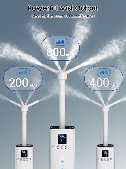 15L/4Gal Humidifier Large Room, 600mL/h Misting, 1200ft² Coverage, Auto Humidity Control, 72H Runtime, Top Fill, Aroma Diffuser, Sleep Mode, 12H Timer, Auto Shutoff Protection