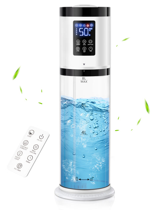 8L Humidifiers for Bedroom, 30dB Quiet, 500ft² Coverage, 60H Runtime, Top Fill, 3-in-1 Humidifier Large Room & Essential Oil Diffuser & Ambient Light, Sleep Mode, 16H Timer, Auto Shutoff Protection
