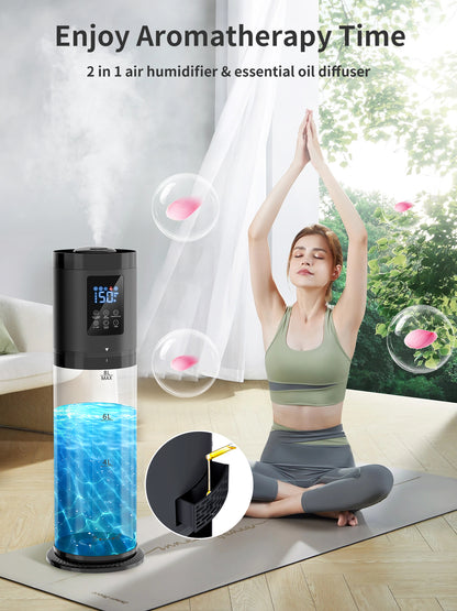 8L Humidifiers for Bedroom, 30dB Quiet, 500ft² Coverage, 60H Runtime, Top Fill, 3-in-1 Humidifier Large Room & Essential Oil Diffuser & Ambient Light, Sleep Mode, 16H Timer, Auto Shutoff Protection