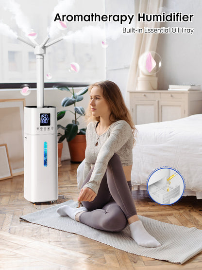 15L/4Gal Humidifier Large Room, 600mL/h Misting, 1200ft² Coverage, Auto Humidity Control, 72H Runtime, Top Fill, Aroma Diffuser, Sleep Mode, 12H Timer, Auto Shutoff Protection
