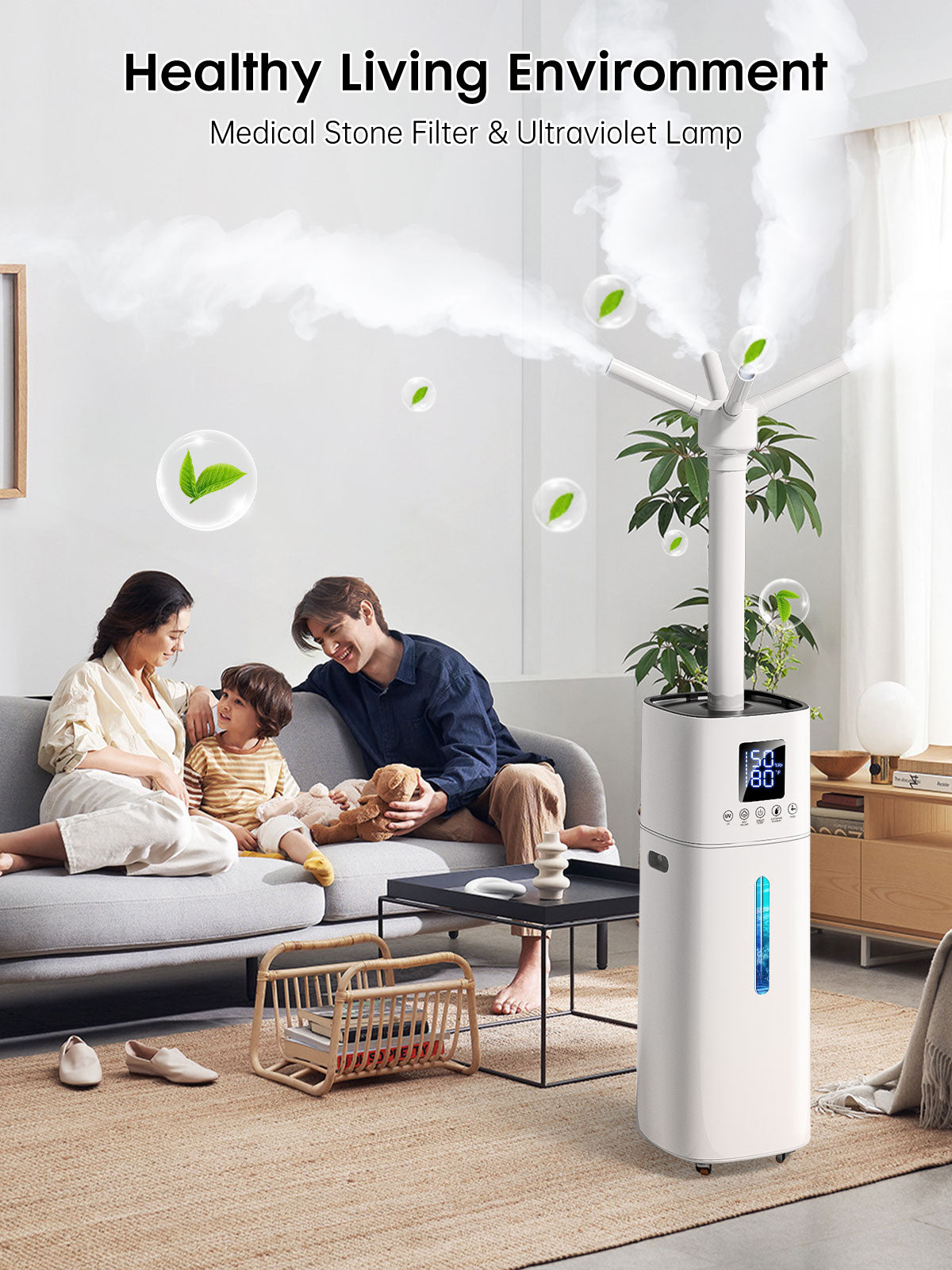 15L/4Gal Humidifier Large Room, 600mL/h Misting, 1200ft² Coverage, Auto Humidity Control, 72H Runtime, Top Fill, Aroma Diffuser, Sleep Mode, 12H Timer, Auto Shutoff Protection
