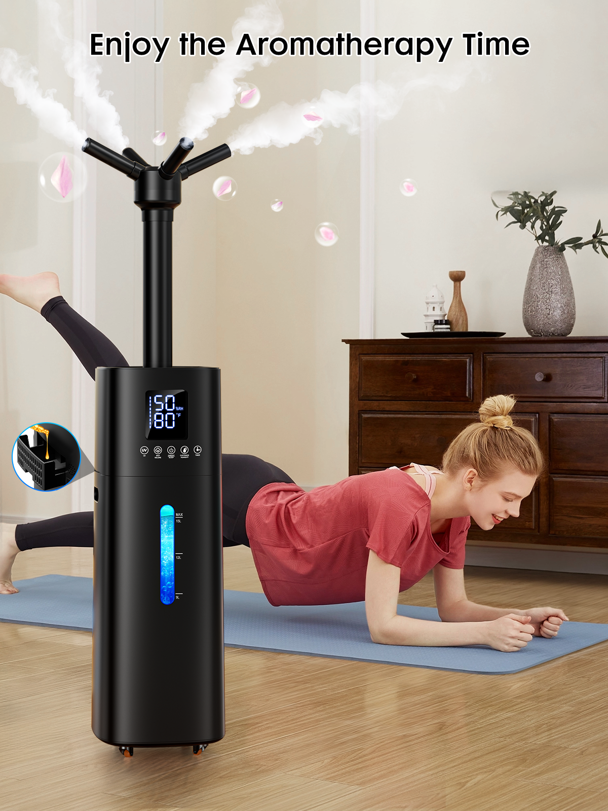 15L/4Gal Humidifier Large Room, 600mL/h Misting, 1200ft² Coverage, Auto Humidity Control, 72H Runtime, Top Fill, Aroma Diffuser, Sleep Mode, 12H Timer, Auto Shutoff Protection